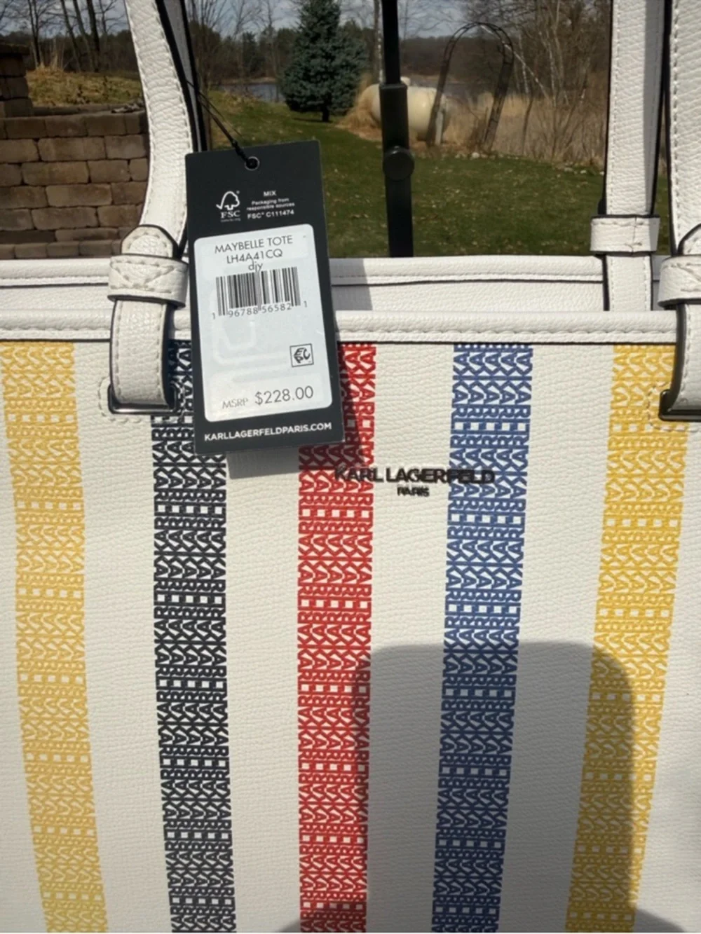 Karl Lagerfeld NWT Multicolor Stripe Tote Bag with Dust Bag - Picture 4 of 10